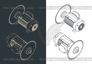 Saw blade and motor isometric drawings - vector image