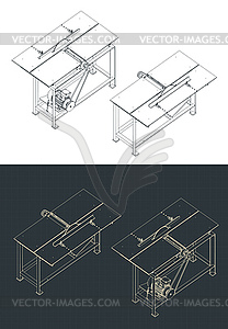 Table Cutting Machine Isometric Drawings - vector clipart