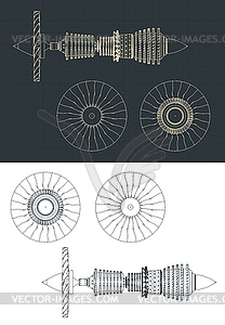 Turbofan compressor drawings - vector clipart