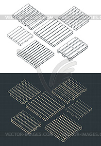 Pallet isometric drawings set - vector clip art