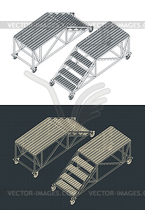 Rolling Service Ladder isometric blueprints - vector image