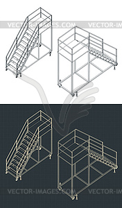 Изометрические чертежи подвижной служебной лестницы - стоковый клипарт
