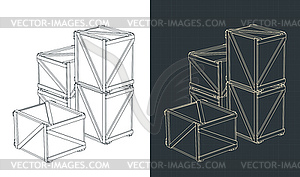 Эскизы транспортных ящиков - клипарт в векторном виде