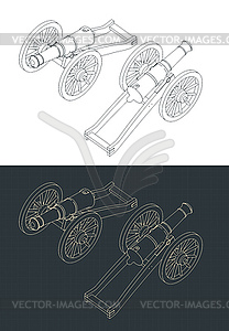 Vintage Cannon Isometric Drawings - vector clipart