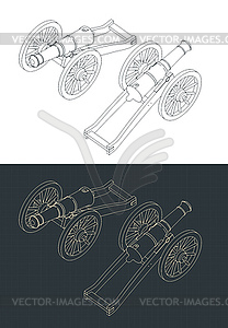Винтажные пушки изометрические рисунки - клипарт в векторе / векторное изображение