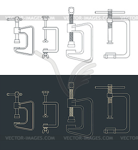 C-Clamp Drawings mini Set - vector clipart