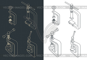 C-Clamp isometric Drawings mini Set - vector image