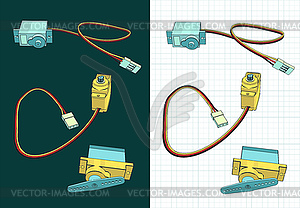 Цветные чертежи микро сервоприводов - иллюстрация в векторном формате