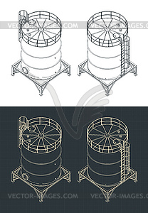 Изометрические чертежи резервуара для хранения - графика в векторном формате