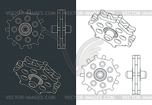 Toothed gear for chain drive drawing - stock vector clipart