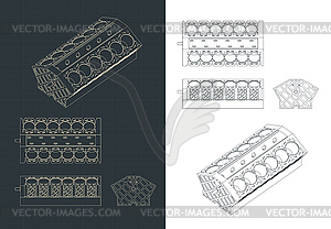 Cylinder block drawings - vector clipart