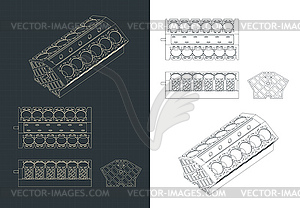 Cylinder block drawings - vector clipart