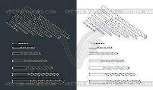 Набор чертежей сверл - векторная иллюстрация