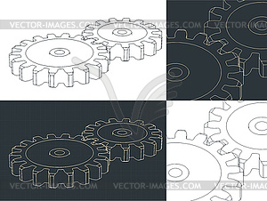 Gears mini set drawings - stock vector clipart