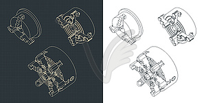 La chuck mini set isometric drawings - vector image