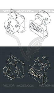 La chuck with motor and belt drive blueprints - royalty-free vector image