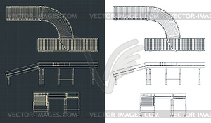 Чертежи роликовых и ленточных конвейеров - изображение в векторном виде