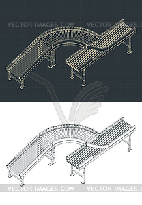 Roller and belt conveyors isometric drawings - vector clipart