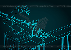 Automated factory line drawing - stock vector clipart