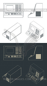 CNC machine control panel blueprints - vector clipart