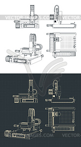 CNC milling machine blueprints - vector clip art