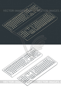 Keyboard isometric blueprints - vector image