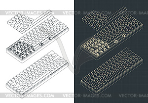 Mechanical keyboard isometric drawings - vector image