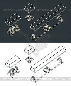 Mechanical keyboard switches and keycaps drawing - royalty-free vector image