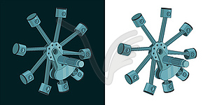 Radial engine pistons color - vector image