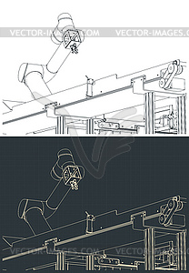 Чертежи линии роботизированной фабрики - клипарт в формате EPS