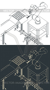 Robotic factory line drawings - vector clipart