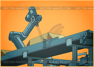 Robotic factory line poster - vector EPS clipart