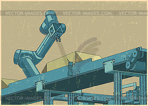 Robotic factory line retro - vector clipart