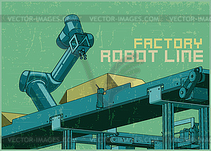 Роботизированная фабрика линия ретро постер - клипарт в векторе