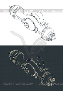 Truck suspension isometric drawings - vector image