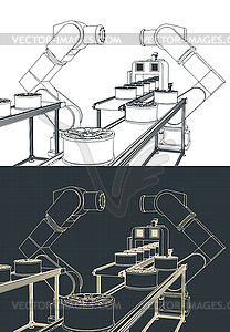 Automated factory line drawings - vector image