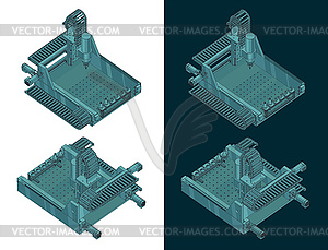 CNC milling machine isometric color drawing - vector clipart