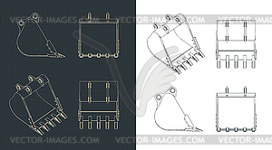 Excavator bucket drawings - vector clip art