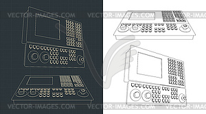 Remote control for automated plant lines drawings - vector clipart
