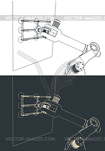 Robotic arm with vacuum gripper drawings - stock vector clipart