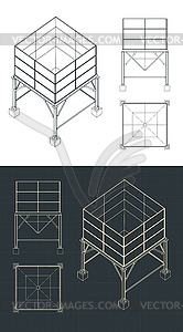 Storage and buffer Silo drawings set - vector EPS clipart