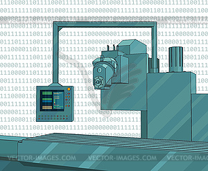 Factory line with control panel - vector clipart