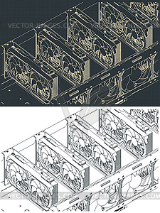 Mining farm isometric drawings - vector clipart