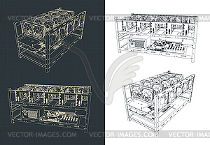 Mining farm drawings - vector image