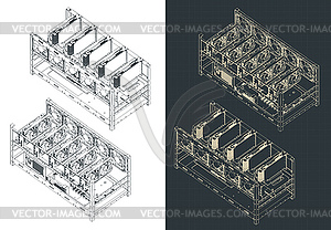 Mining farm isometric drawings - vector clipart