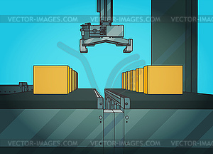 Automated conveyor line and robotic manipulator - vector clip art