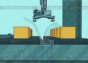 Automated conveyor line with robotic manipulator - vector image