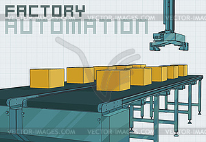 Automated conveyor line with robotic manipulator - vector image