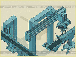 Automated factory line retro poster - vector clipart