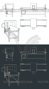 Conveyor belt with metal detector blueprints - vector clipart